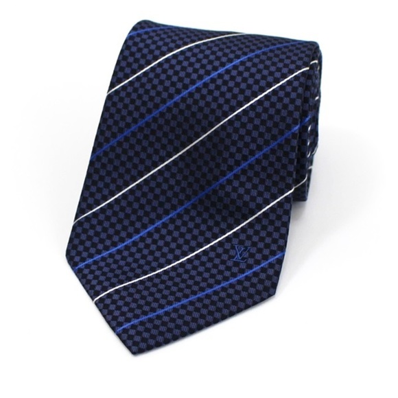 LOUIS VUITTON Silk Necktie Narrow Thai Damier Pattern Stripe  Men's LV - Picture 2 of 4